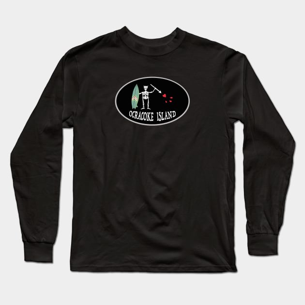 Blackbeard's Flag Surfboard Long Sleeve T-Shirt by Trent Tides